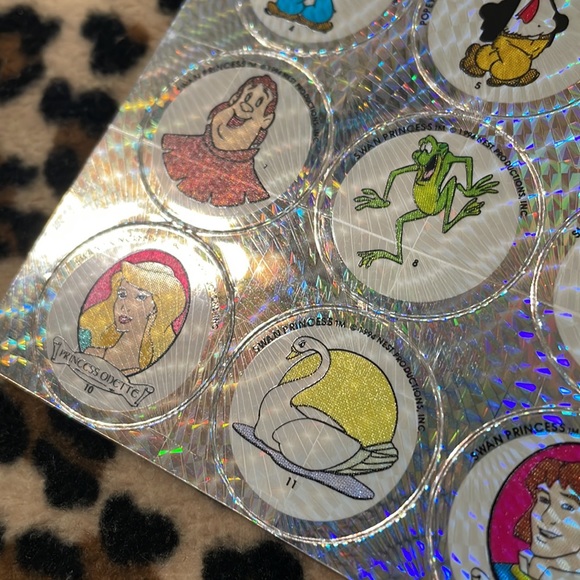 1995 POPEYE SWAN PRINCESS 👑Prism Stickers Sheet 90s Holographic Cartoon Vintage - Picture 12 of 17